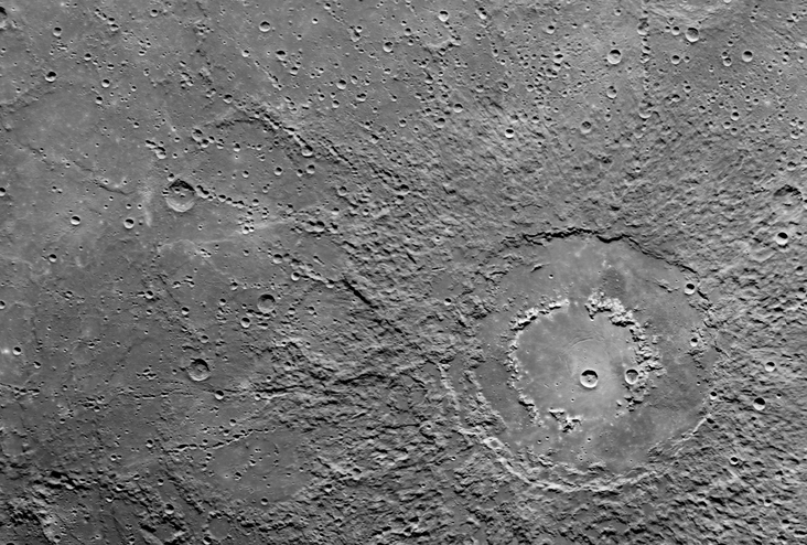 Ringed crater on the surface.